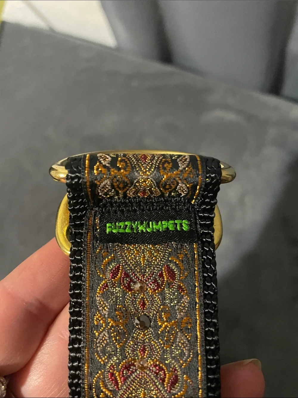 Elegant Embroidered Brown & Black Dog Collar with Gold Accents